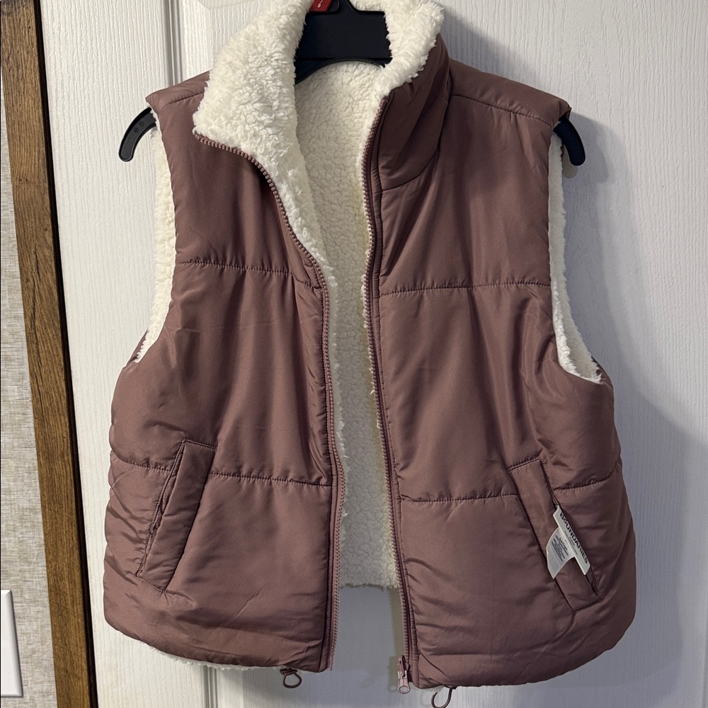 Women's Brown Puffer Vest with Cream Lining